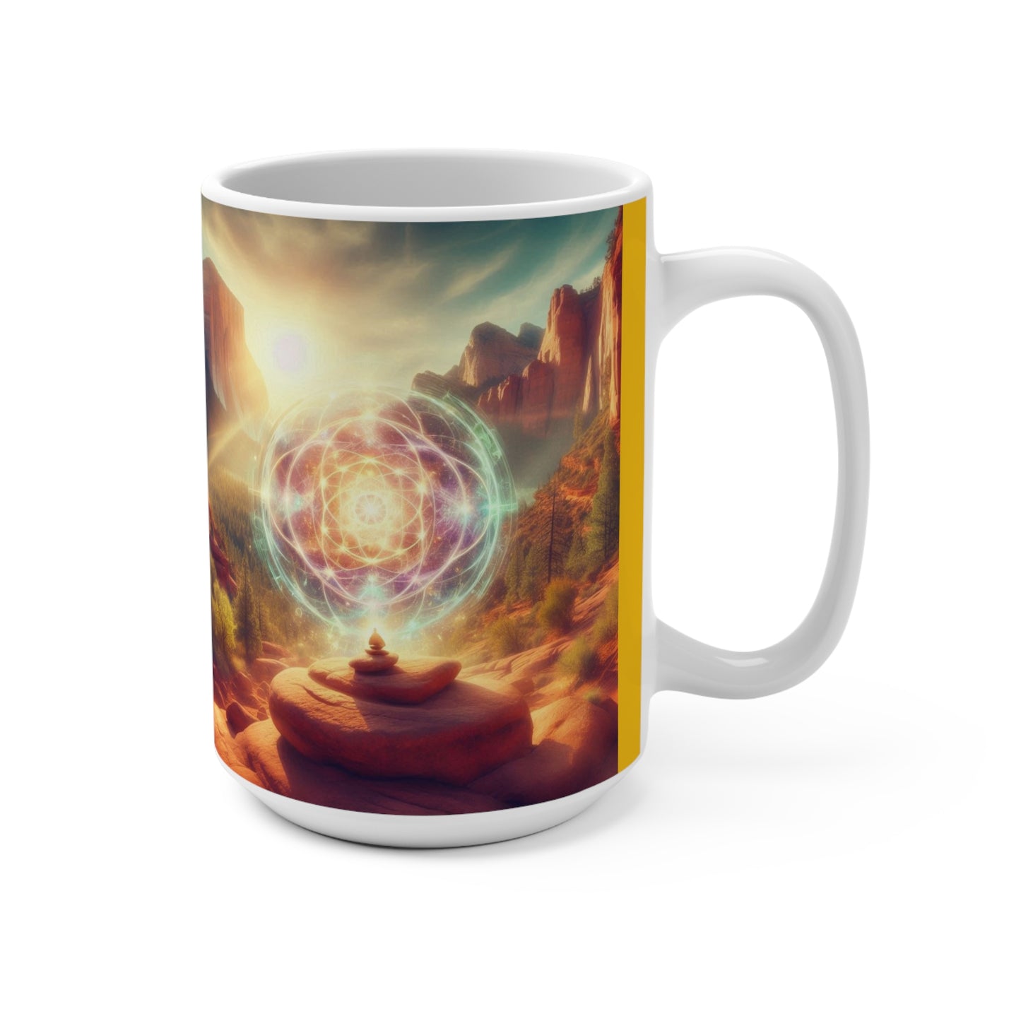 Taza con paisaje amarillo Vortex de SpiritualEyes (15 oz) - Meditación y naturaleza