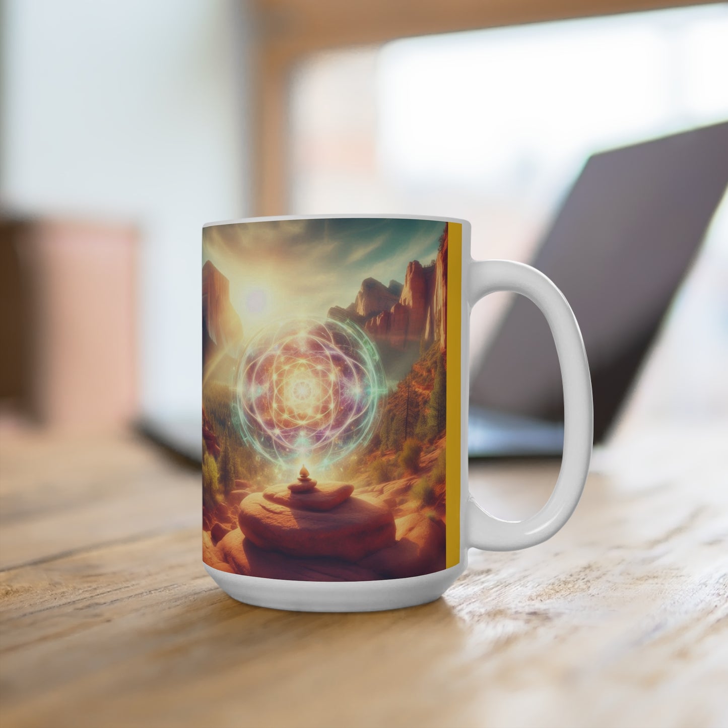 SpiritualEyes Vortex Yellow Landscape Mug 15oz - Meditation & Nature Theme